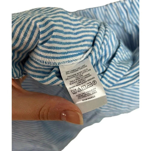 Loft Striped Linen Blend One Shoulder Blouse Size Medium Blue & White Women’s - Picture 7 of 10